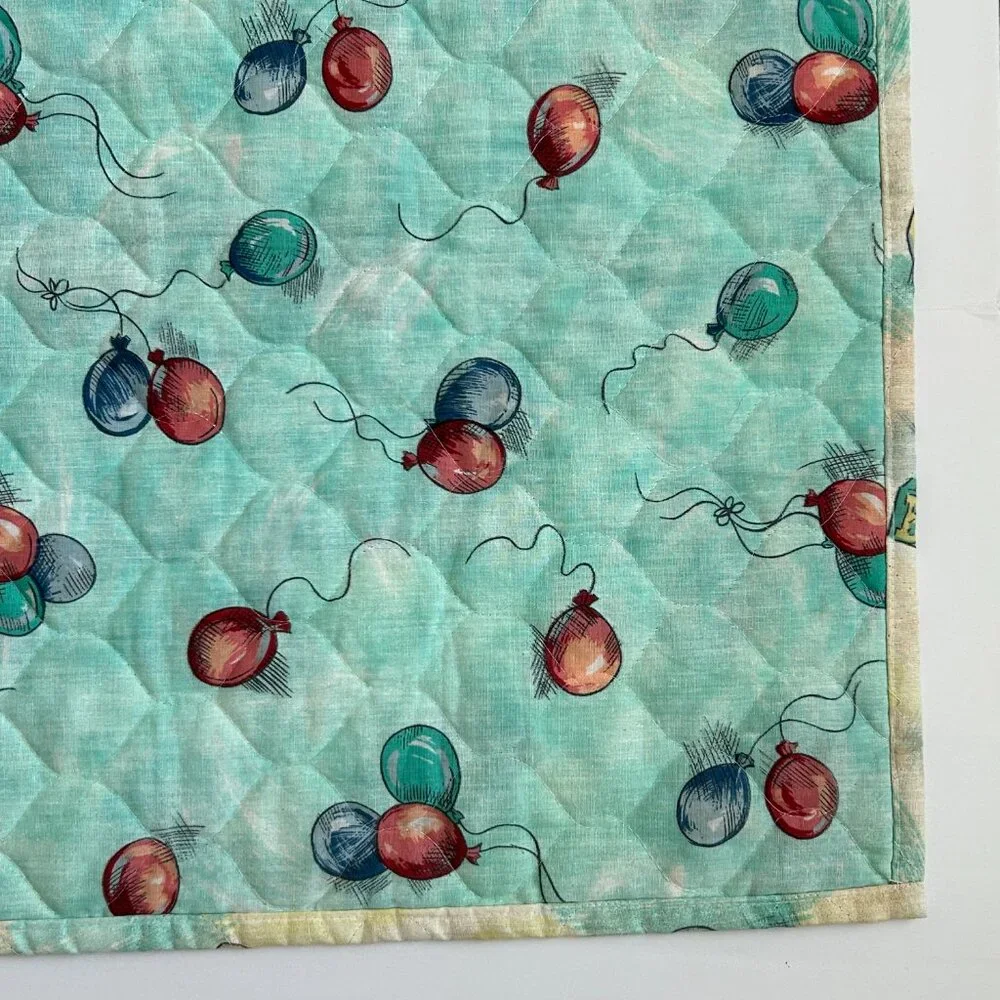 Handmade Baby Blanket Quilt Bunnies Rabbit Balloons Activity Play Mat 33x43 Inch